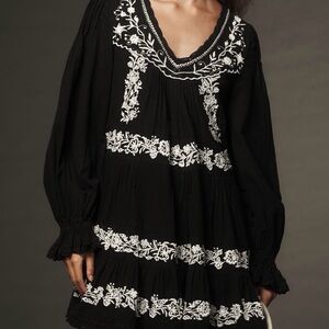 Anthropologie Embroidered Black Dress
